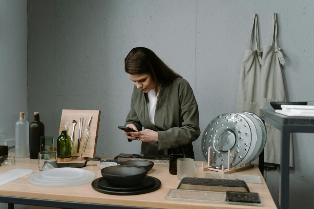 A Woman Standing at Table